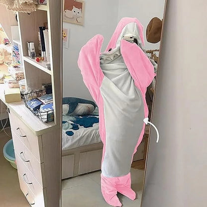 L Size Flannel Shark Blanket Hoodie, Soft Cozy Warm Wearable Shark Blanket, Funny Shark Onesie Sleeping Bag Blanket，Wearable Shark Blanket Hoodie Cartoon Animal One-Piece Blanket(Pink）