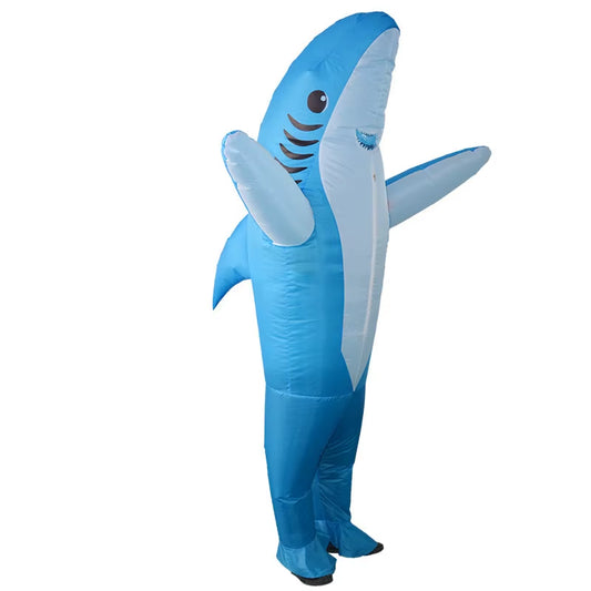 Unisex Funny Inflatable Shark Cosplay Costume Suit Adult Fancy Dress Performance Clothes Halloween Carnival Theme Party