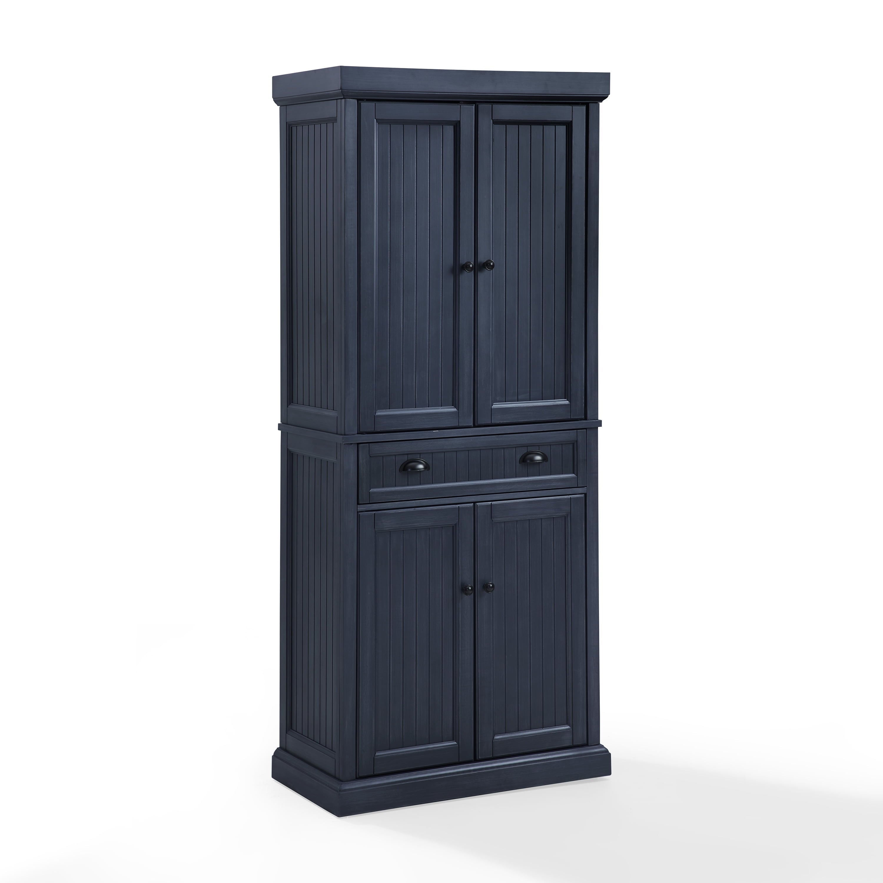 Seaside Coastal Wood/Metal Pantry in Distressed Gray and Gold
