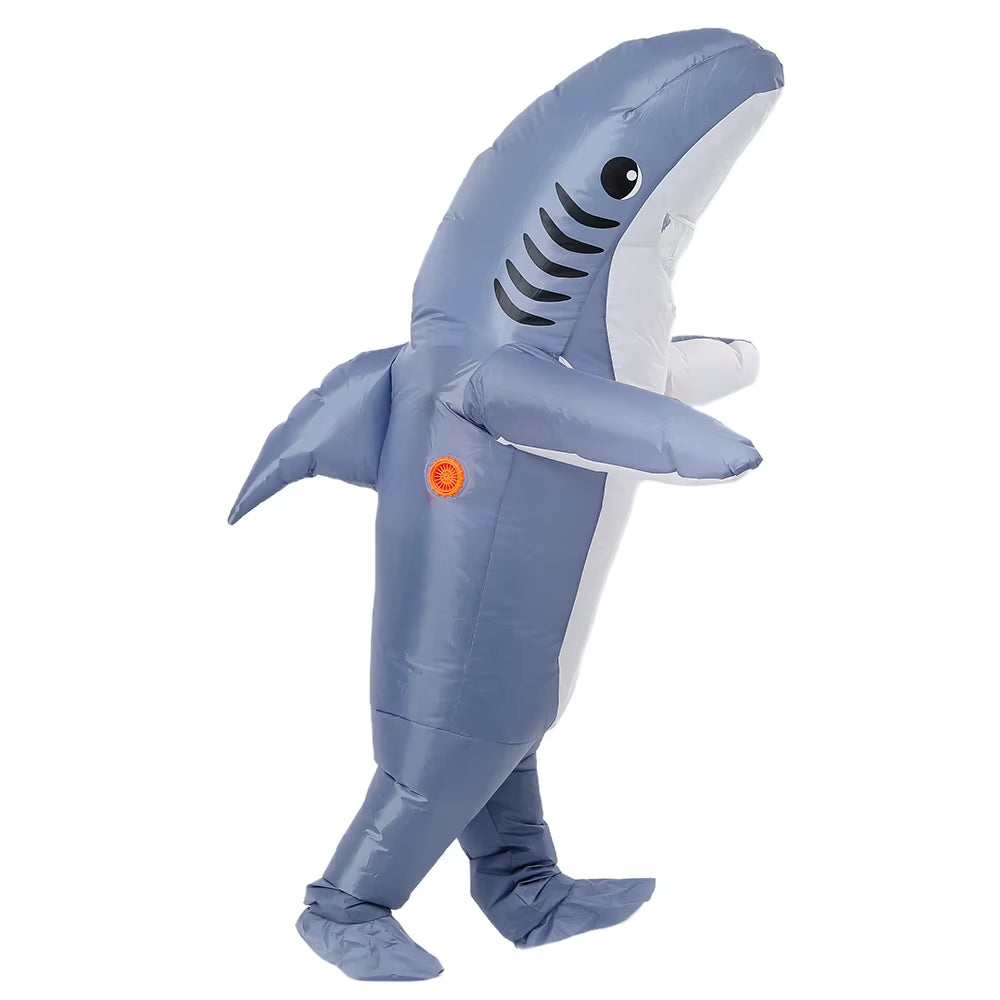 Unisex Funny Inflatable Shark Cosplay Costume Suit Adult Fancy Dress Performance Clothes Halloween Carnival Theme Party