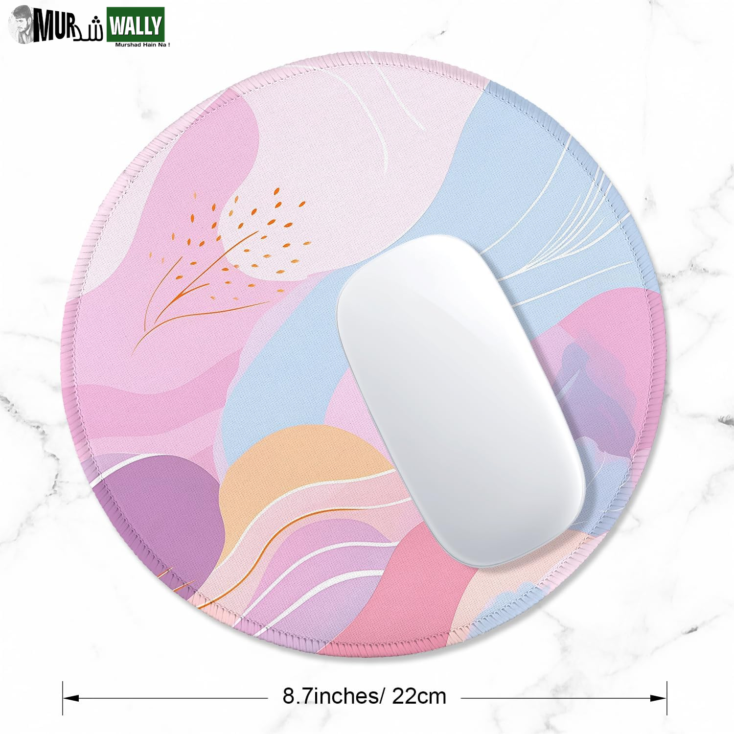 ITNRSIIET round Mouse Pad with Stitched Edge Premium-Textured Waterproof Non-Slip Rubber Base Desktop Protection Mat Diameter 8.7 Inches, Art Style Pattern