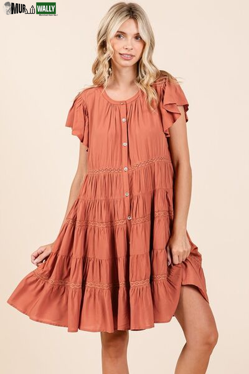 Mittoshop Lace Detail Ruffled Button down Tiered Dress