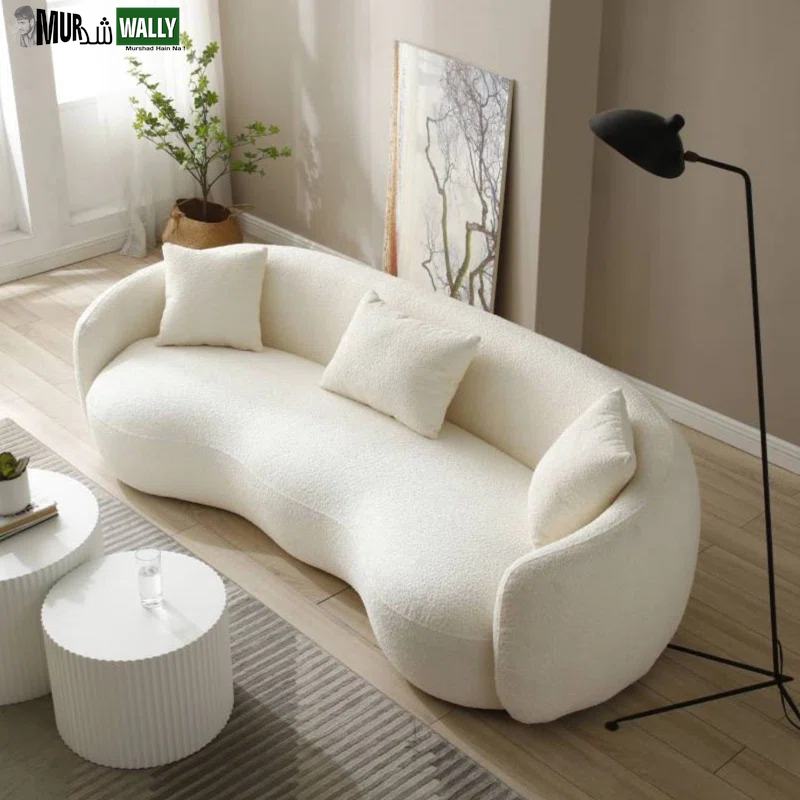 Yazgur 93.6'' Mid Century Modern Curved Living Room Sofa, 4-Seat Boucle Fabric Couch for Bedroom, Office, Apartment