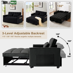 Loveseat Convertible Sleeper Sofa Bed, Black