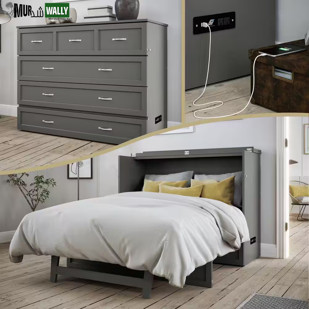Deerfield Murphy Bed Chest Full Walnut with Charger