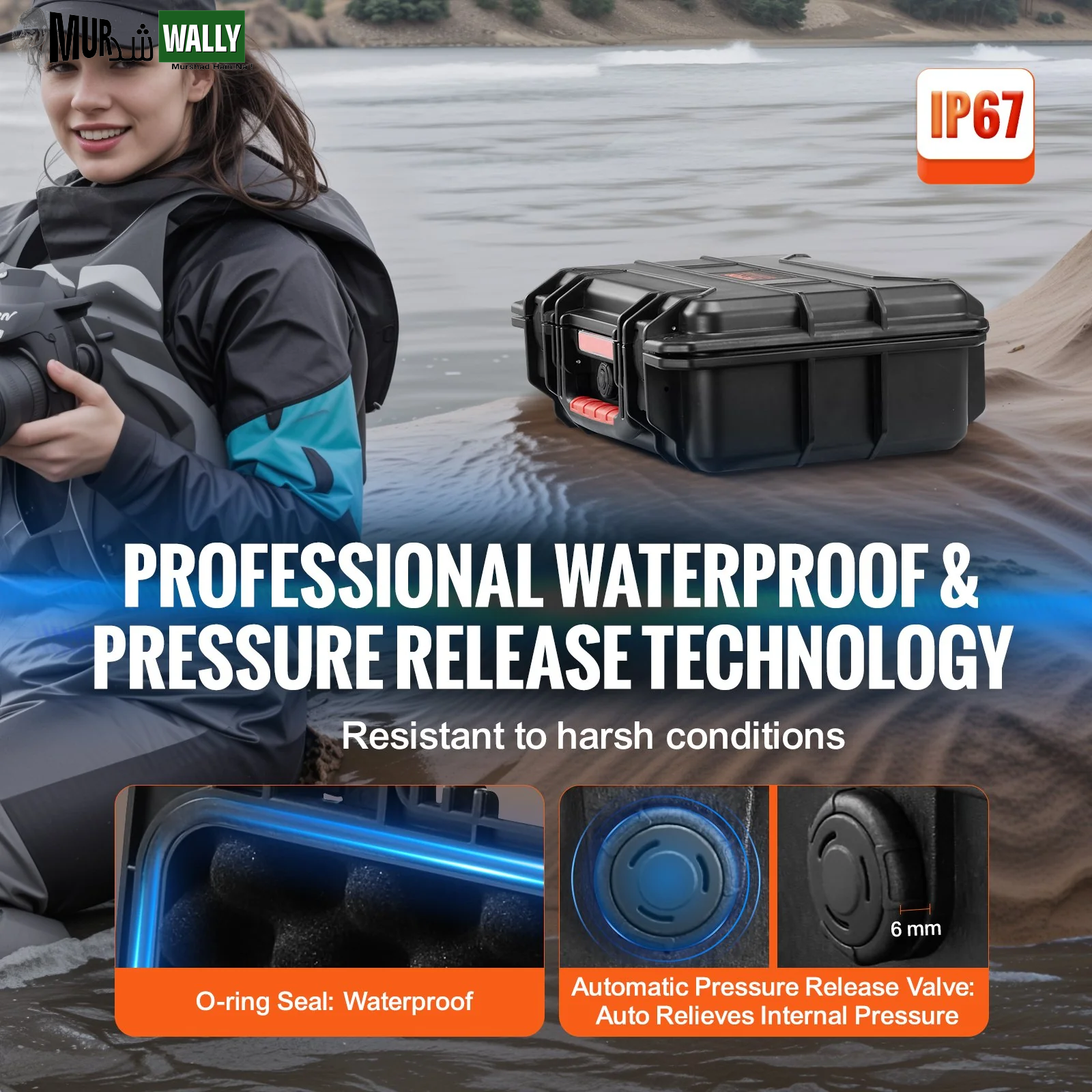 VEVOR 0.56 Cu.Ft Weatherproof Hard Case with Handle Clips Padlock Holes PU Foam Protect Pistol, Microphone, and Camera Equipment