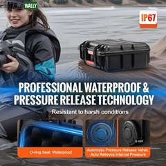VEVOR 0.56 Cu.Ft Weatherproof Hard Case with Handle Clips Padlock Holes PU Foam Protect Pistol, Microphone, and Camera Equipment
