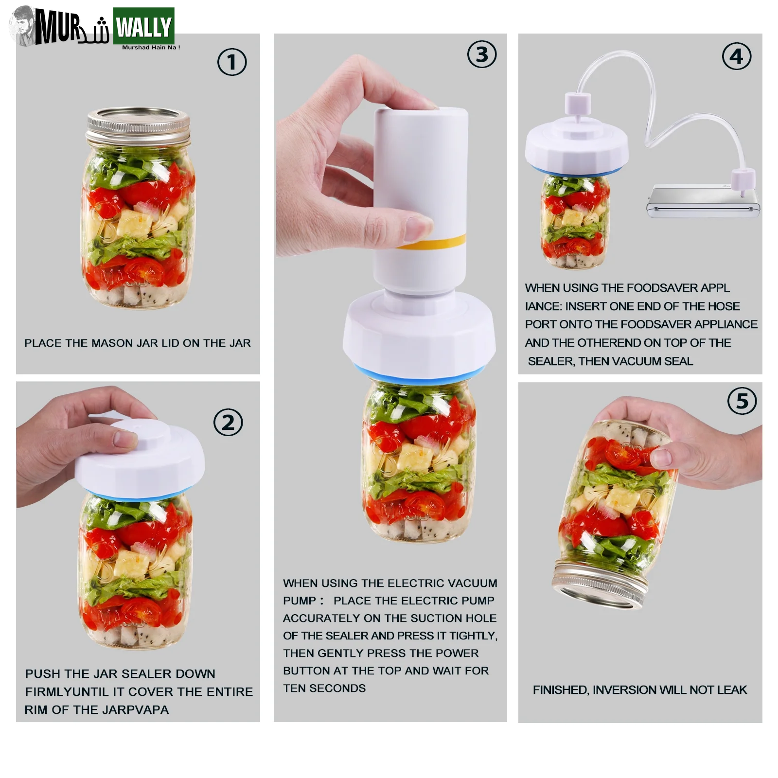 Electric Mason Jar Vacuum Sealer, Food Saver Vacuum Machine for Wide & Regular Mouth Jar, for Food Storage and Fermentation