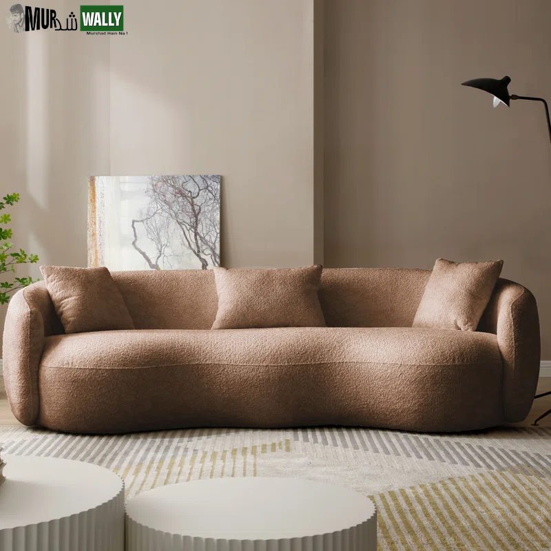 Yazgur 93.6'' Mid Century Modern Curved Living Room Sofa, 4-Seat Boucle Fabric Couch for Bedroom, Office, Apartment