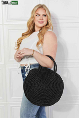 Justin Taylor Beach Date Straw Rattan Handbag in Black
