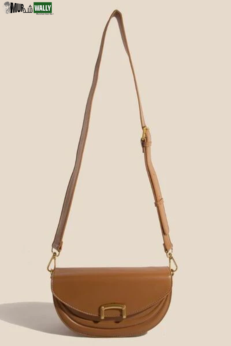 Fame Buckle Closure Crescent Faux Leather Crossbody Bag