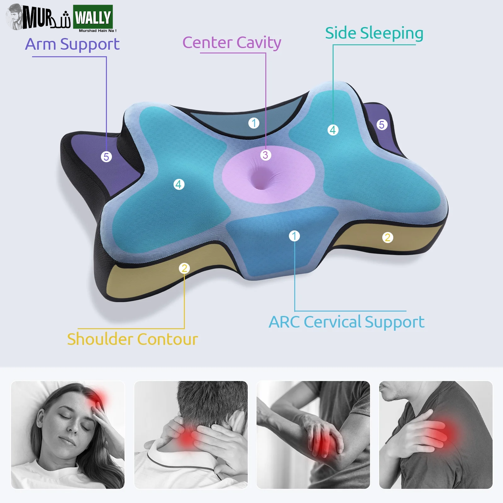 Contour Memory Foam Cervical Pillows for Pain Relief Sleeping,Ergonomic Orthopedic Neck Bed Pillow with Covers Queen Size 26"Lx14.6"Wx5.1"H