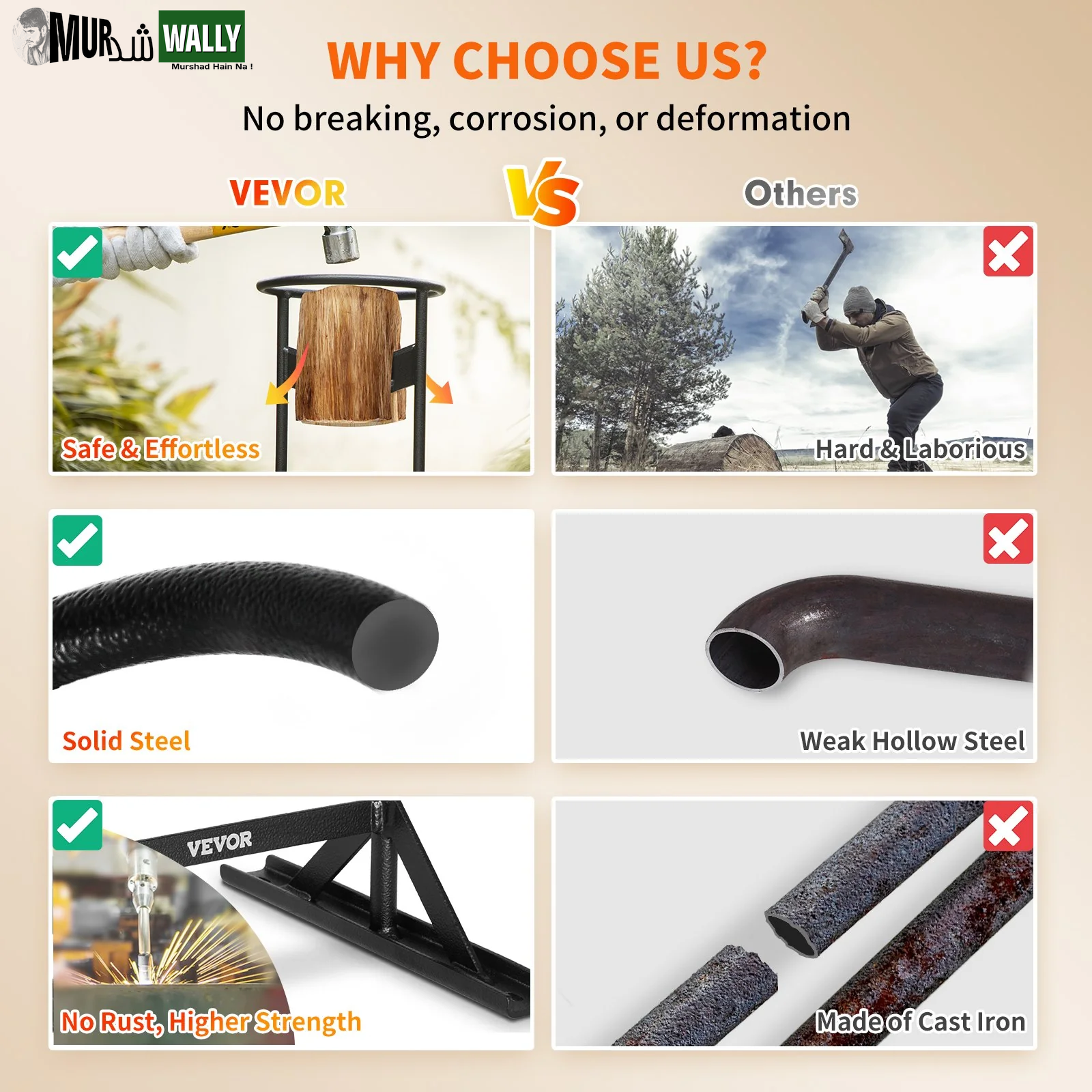 VEVOR Firewood Kindling Splitter, 9''X17'' XL Wood Splitter, Unique V-Shaped Finger-Safety Blade, Manual Log Splitter for Wood Splitting, Heavy Duty Strong Steel Structure & Stability, Log Splitter