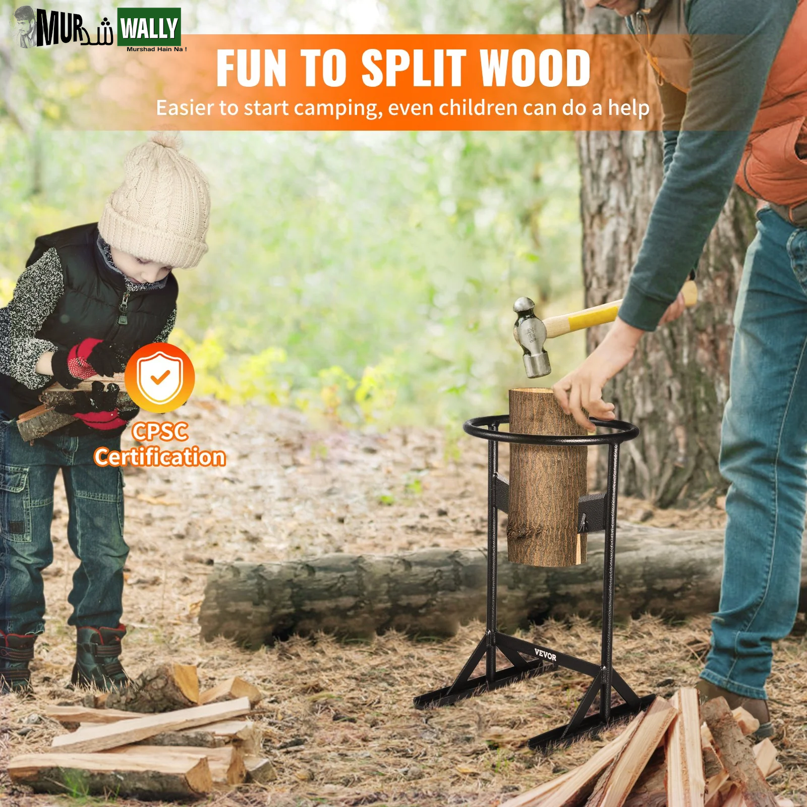VEVOR Firewood Kindling Splitter, 9''X17'' XL Wood Splitter, Unique V-Shaped Finger-Safety Blade, Manual Log Splitter for Wood Splitting, Heavy Duty Strong Steel Structure & Stability, Log Splitter
