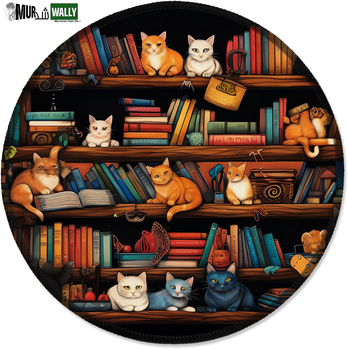 ITNRSIIET round Mouse Pad with Stitched Edge Premium-Textured Waterproof Non-Slip Rubber Base Desktop Protection Mat Diameter 8.7 Inches, Art Style Pattern