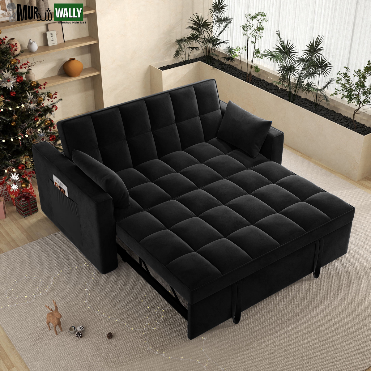 Loveseat Convertible Sleeper Sofa Bed, Black