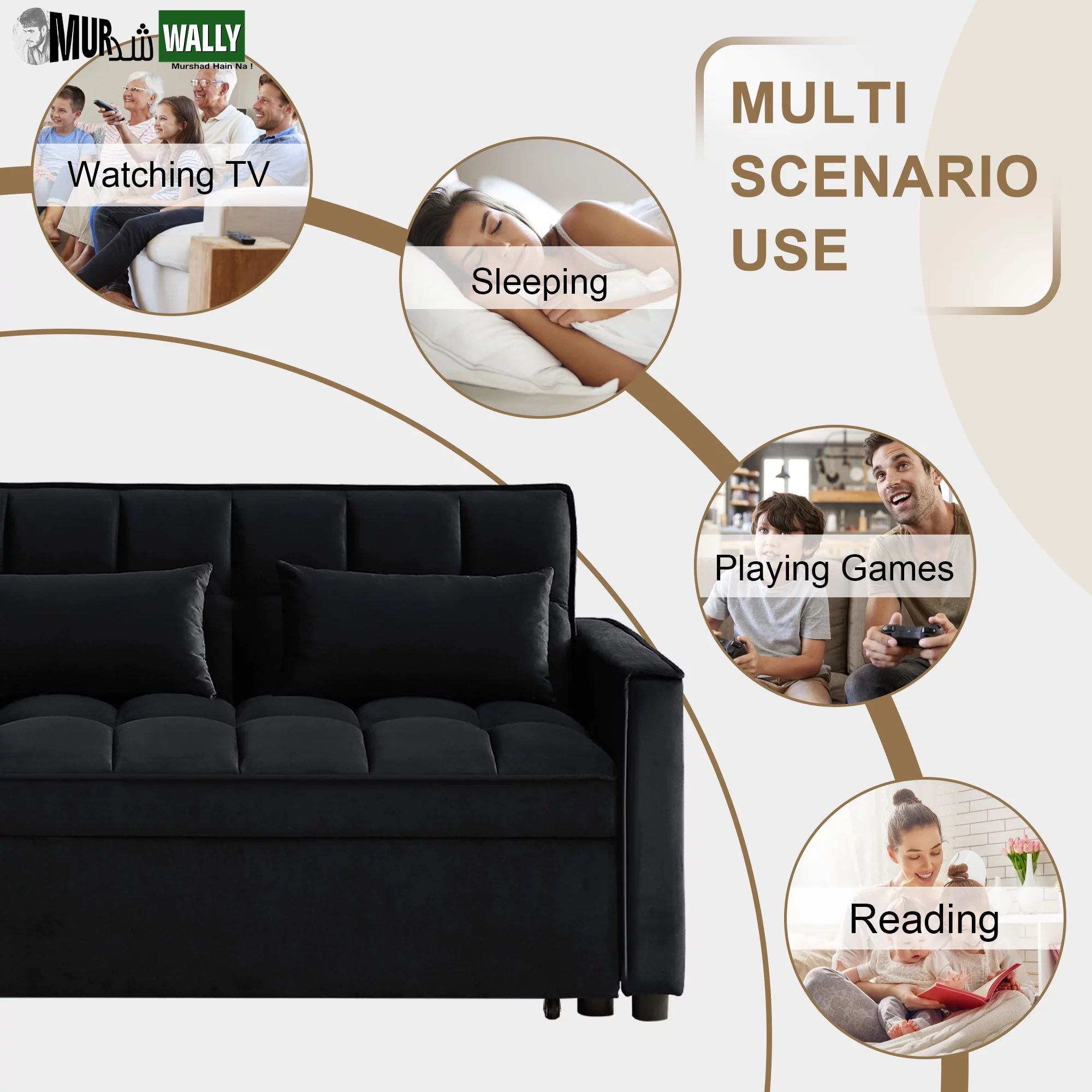 Loveseat Convertible Sleeper Sofa Bed, Black