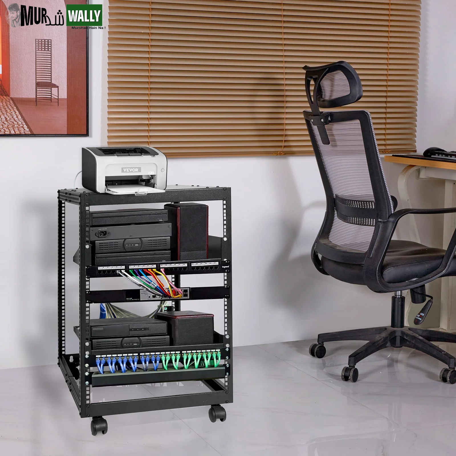 VEVOR 15U Open Frame Server Rack, 23''-40'' Adjustable Depth, Free Standing or Wall Mount Network Server Rack, 4 Post AV Rack with Casters, Holds All Your Networking IT Equipment AV Gear Router Modem