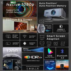 AI Off-Axis&E-Stand Dess C4 PRO 1080P Projector Full HD 4K 1200ANSI Projectors Video Smart TV for Home 32GB Movie Theater Beamer