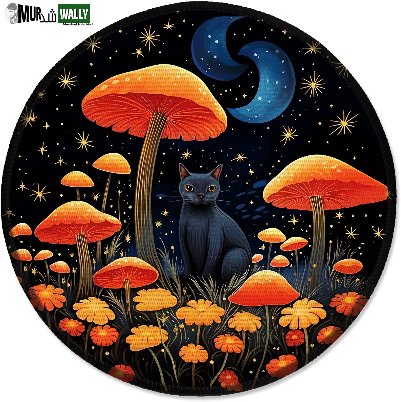 ITNRSIIET round Mouse Pad with Stitched Edge Premium-Textured Waterproof Non-Slip Rubber Base Desktop Protection Mat Diameter 8.7 Inches, Art Style Pattern