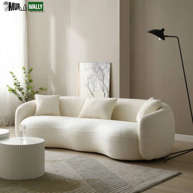 Yazgur 93.6'' Mid Century Modern Curved Living Room Sofa, 4-Seat Boucle Fabric Couch for Bedroom, Office, Apartment