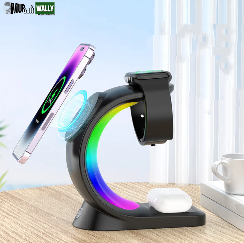 4 in 1 Magnetic Wireless Charger Fast Charging for Smart Phone Atmosphere Light Charging Station for Airpods Pro I-Phone Watch