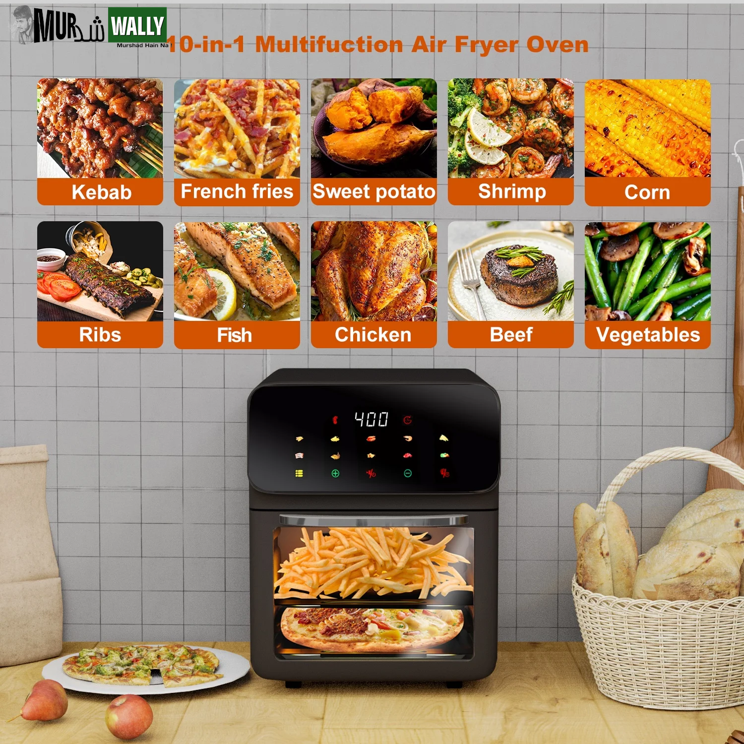 Air Fryer 12QT Convection Oven with 10-In-1 Multi Function, Visible Window and Touchscreen, Black