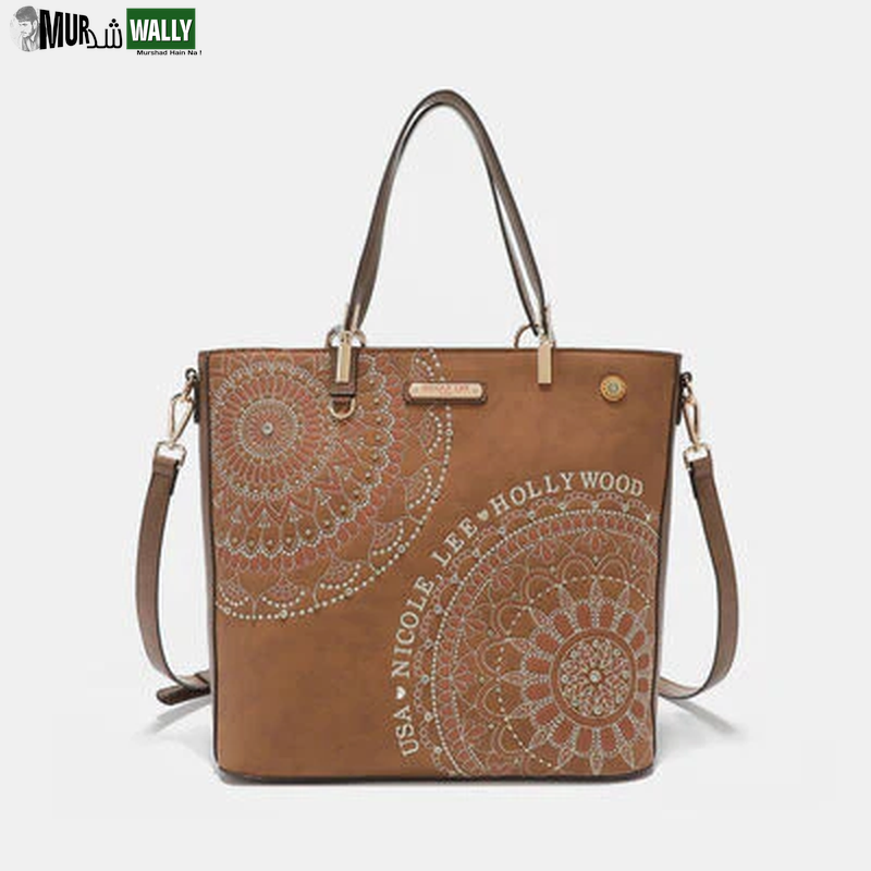 Nicole Lee USA Metallic Stitching Embroidery Inlaid Rhinestone Tote Bag