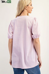 Celeste Full Size Gingham Print Top with Puff Sleeves plus Size