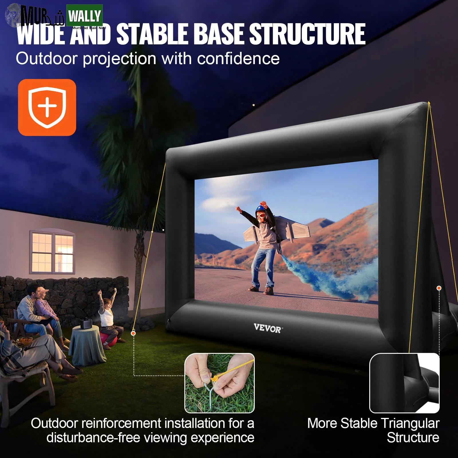 VEVOR Inflatable Movie Screen 24Ft£¨288Inch£© Inflatable Projector Screen for outside with 360W Air Blower Inflatable Screen Oxford Fabric Material Blow up Screen for Outdoor Movie Supports Front/Rear Projection