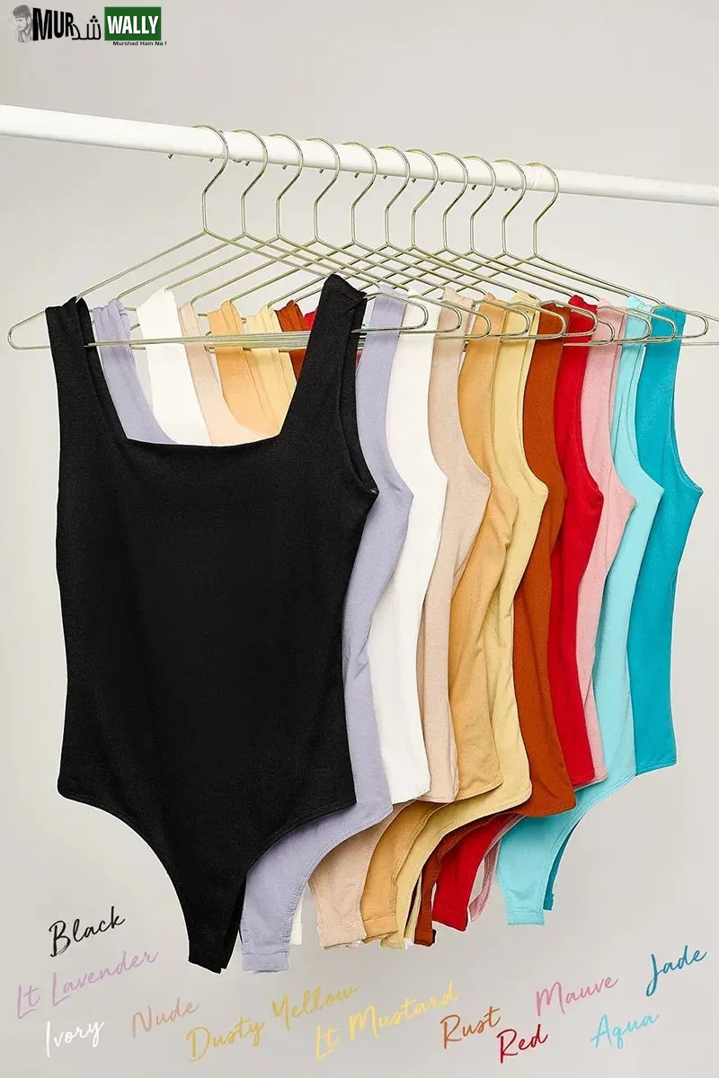 Square Neck Basic Essential Stretchy Bodysuit Tank Top