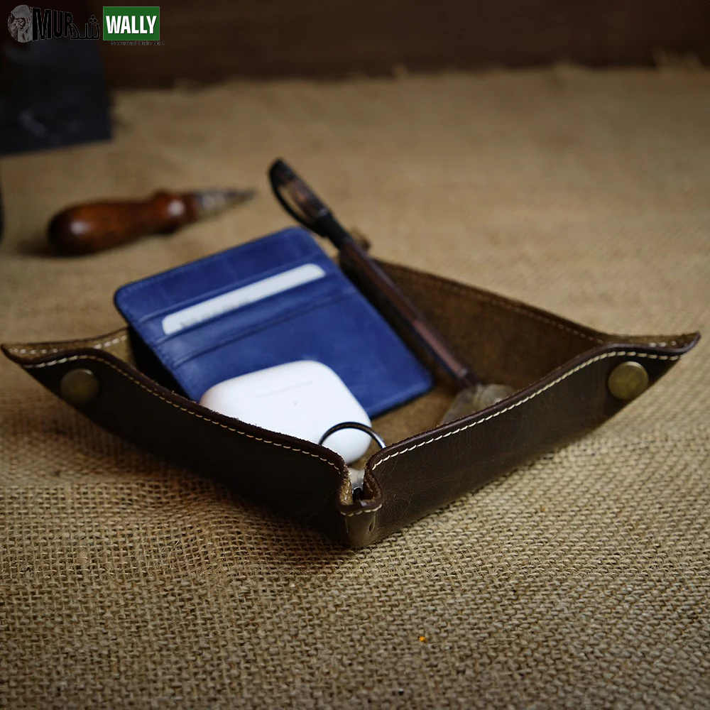 Trevi- Genuine Leather Catchall Tray, Desk Organizer