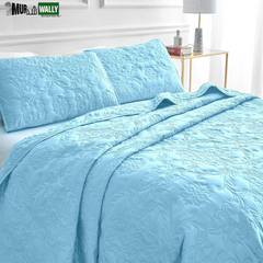 Sophia and William 2 Pieces Quilt Set Twin Size with 1 Quilt and 1 Pillow Sham, Reversible Microfiber Bedding Bedspread Coverlet Set, Cozy, Lightweight and Hypoallergenic, Light Blue