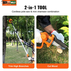 VEVOR 2-In-1 Cordless Pole Saw & Mini Chainsaw, 20V 4Ah Battery Pole Chainsaw, 5 Cutting Capacity 8 Ft Reach Pole Saw for Branch Cutting & Tree Trimming (Battery and Blade Cover Included)