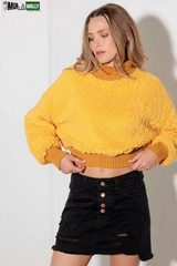 Fuzzy Ribbed Mock Neck Teddy Crop Sweater