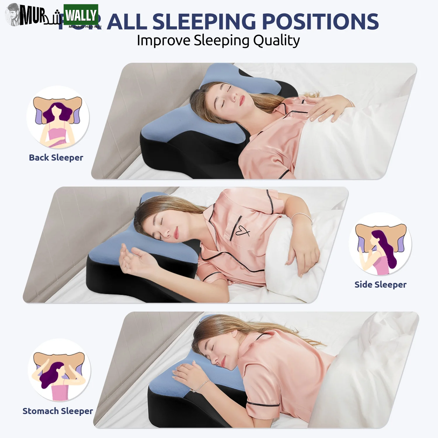 Contour Memory Foam Cervical Pillows for Pain Relief Sleeping,Ergonomic Orthopedic Neck Bed Pillow with Covers Queen Size 26"Lx14.6"Wx5.1"H