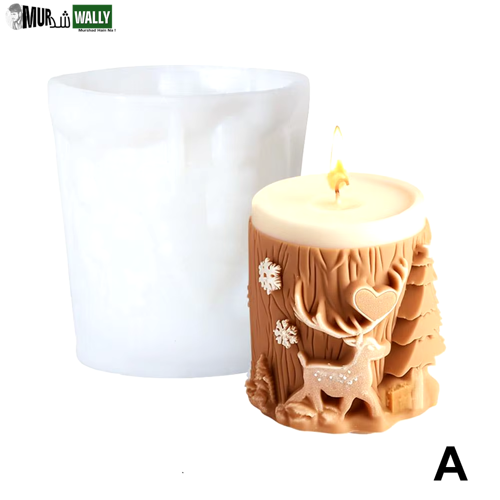 New Christmas Tree Carving Pattern Cylindrical Candle 3D Silicone Mold Reindeer Snowflake Cylindrical Elk Candle Mold