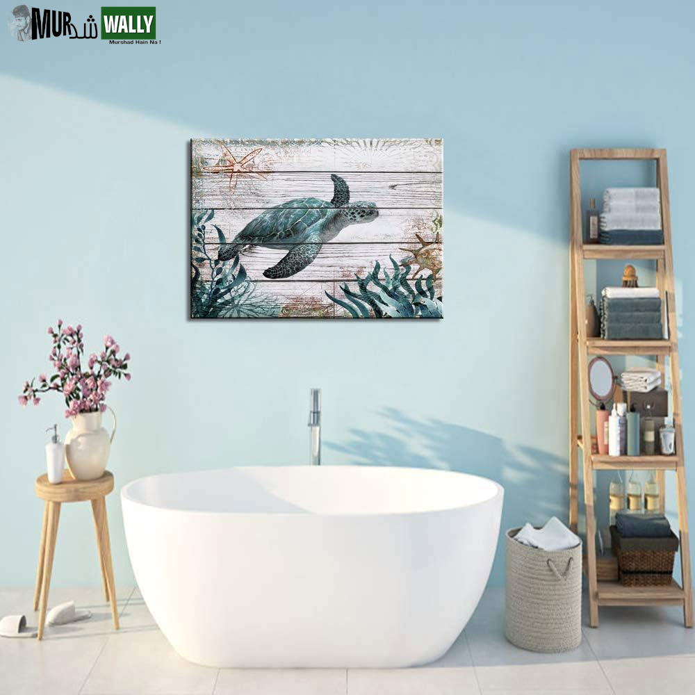 Sea Turtle Bathroom Wall Decor Green Pictures Artwork Painting Ocean Decor"16X24" Canvas Prints Nautical Bathroom Art Pictures Canvas Wall Art Decor Canvas Framed Prints Bedroom Ready to Hang