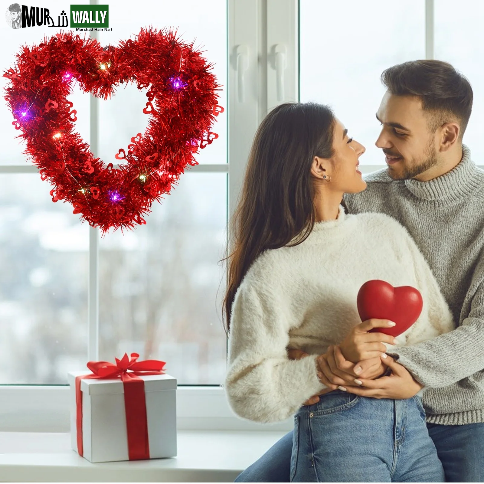 16 Inch Valentine'S Day Sign Luminous Love Heart Shape Wreath Garland with Lights Home Decorations Red Valentines Day Gifts