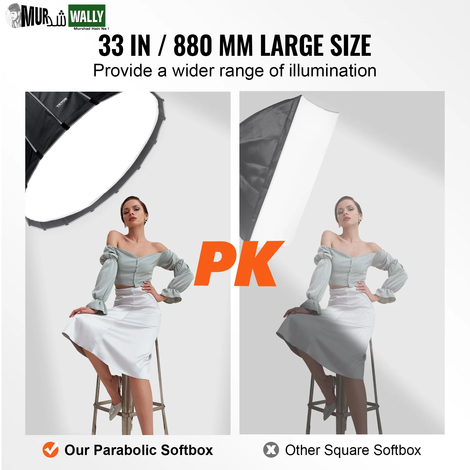 VEVOR Parabolic Softbox 33 in Quick Release & Quick Fold & Portable