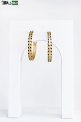 Coated Leaf Accent Metallic Chevron Hoop Earrings