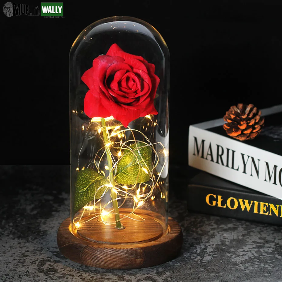 Beauty and the Beast Rose Rose in LED Glass Dome Forever Rose Red Rose Valentine'S Day Mother'S Day Special Romantic Gift