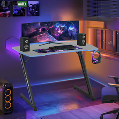 47 Inch Z-Shaped Gaming Desk, PC Computer Table Home Office Desk Ergonomic Gamer Workstation with Headphone Hook, Blue