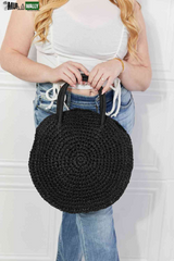Justin Taylor Beach Date Straw Rattan Handbag in Black