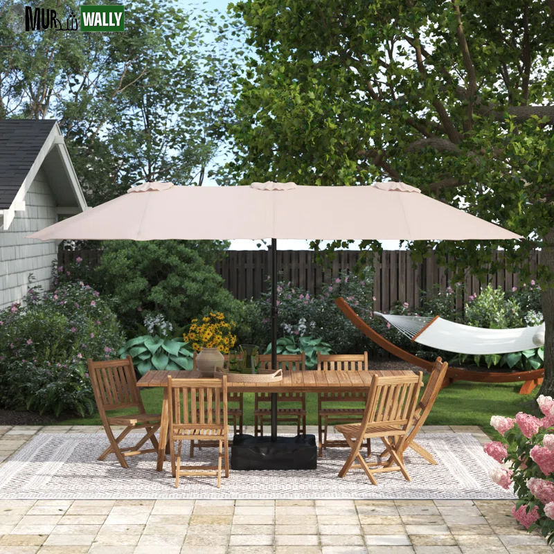 Nyasia 15 Ft X 9 Ft Rectangular Market Umbrella with Base
