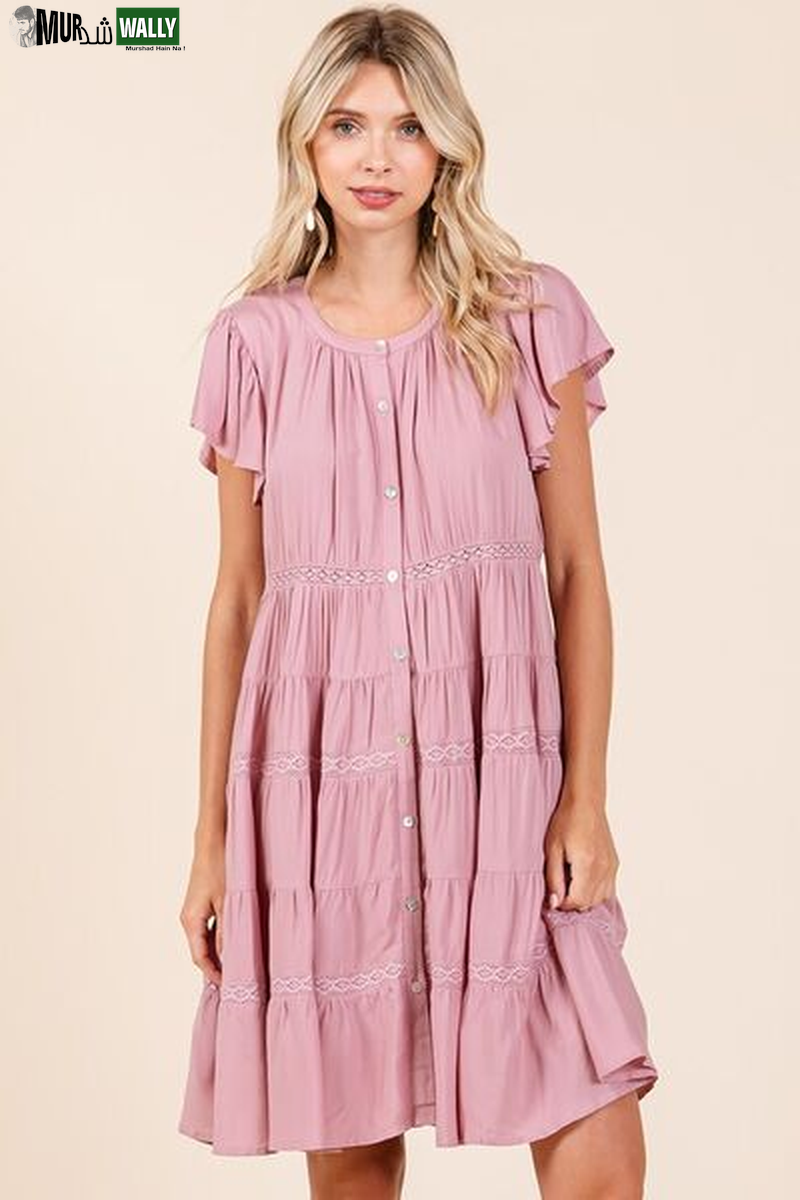 Mittoshop Lace Detail Ruffled Button down Tiered Dress