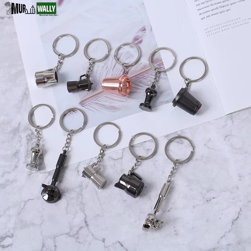1PCS Creative Coffee Keychain Portable Coffee Machine Pitcher Keyring Coffee Handle Keyring Portable Coffeeware Accessories Gift