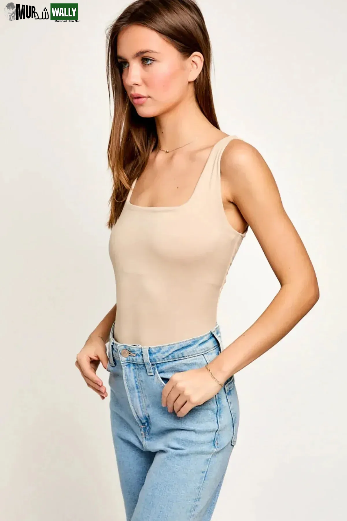 Square Neck Basic Essential Stretchy Bodysuit Tank Top