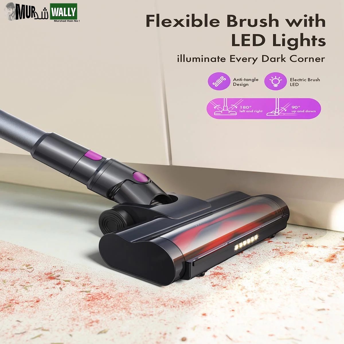 Cordless Vacuum Cleaner, 300W 23Kpa Powerful Suction Vacuum with LED Display, 3 Suction, 48Mins Runtime, Lightweight Stick Cleaner with Sofa Brush for Hard Floor/Carpet/Pet Hair/Car, Black
