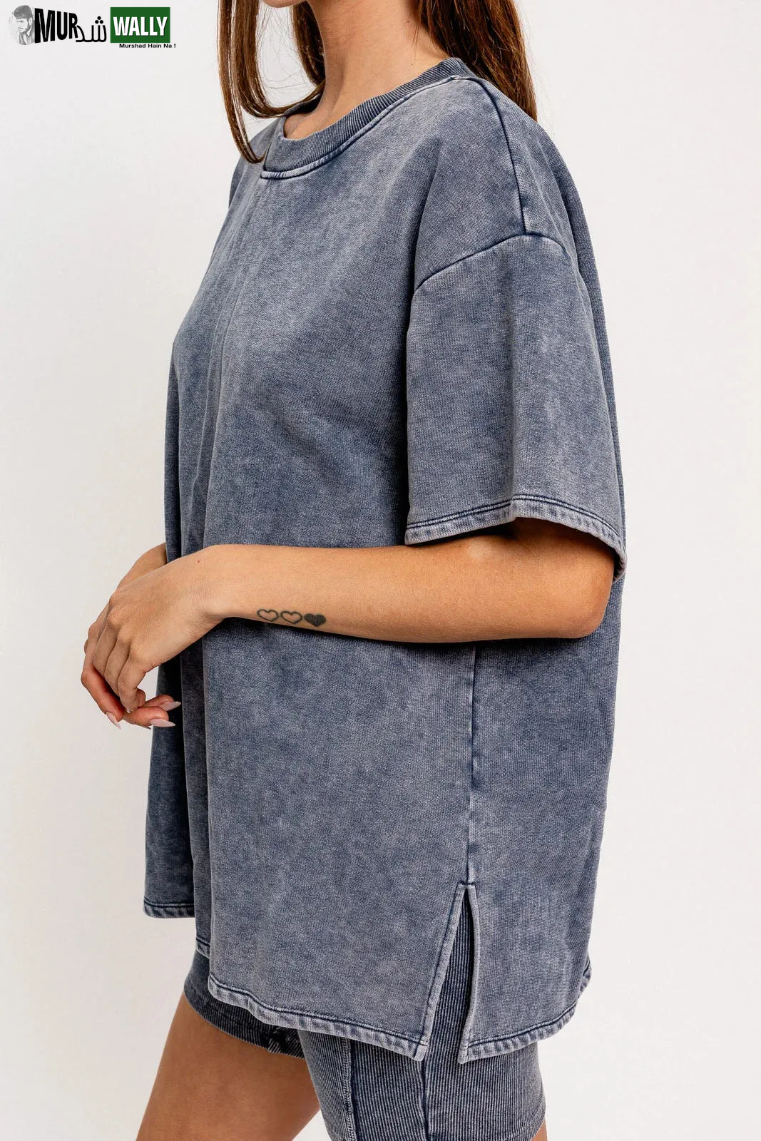 Short Sleeve Crew Neck Washed Oversized Basic Tunic Top